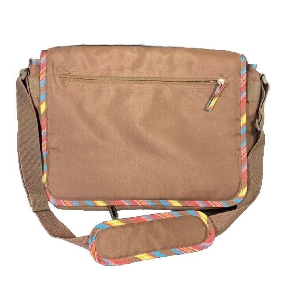 Messenger Laptop Bag Chocolate‎ Brown rainbow Padded  Shoulder Pockets Studio C